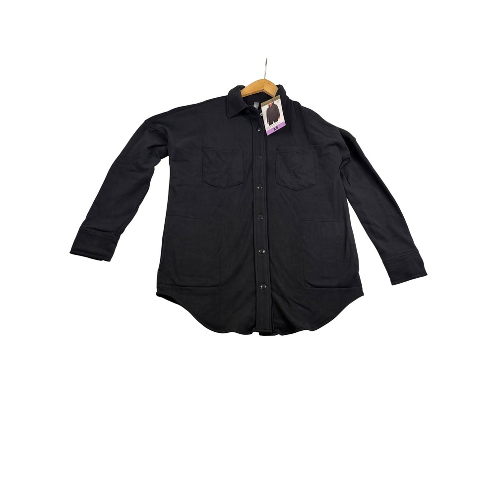 Mondetta Black Snap Front Shacket Womens XS Recycled Knit Shirt Jacket Pocketed